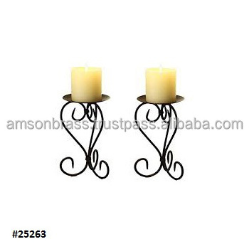 Decorative Round Plate & Wire Stand Wrought Iron Candle Holder Home Decorative Metal Candle Holder Handmade