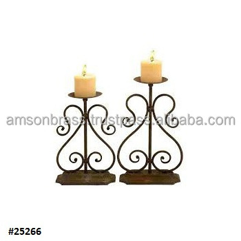 Decorative Round Plate & Wire Stand Wrought Iron Candle Holder Home Decorative Metal Candle Holder Handmade