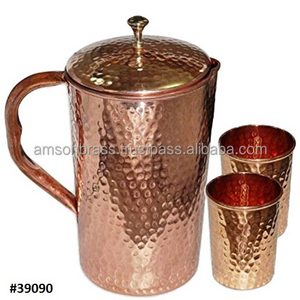 Tabletop Copper Jug Set Hammered Copper Pitcher Set for Home Kitchen Room