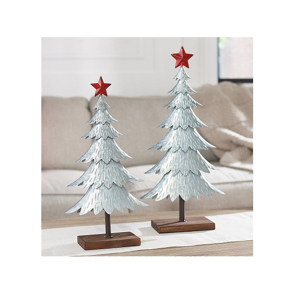 Christmas Decoration Object Galvanized Metal Tree with Star Home Festival Party Christmas Decoration with Wooden Base