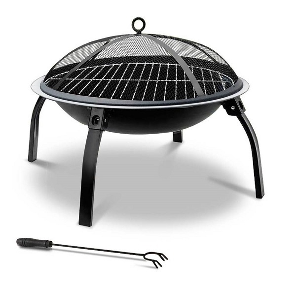 Metal Iron Fire Pit Outdoor Fire Pit Bowl Camping or Backyard Steel Wood Burning Fire Pit with Spark Screen