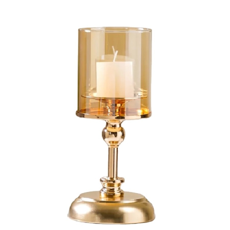 Gold Pillar Candle Holders for Wedding Reception Christmas Party House Warming Gift Metal Glass Candle Holder