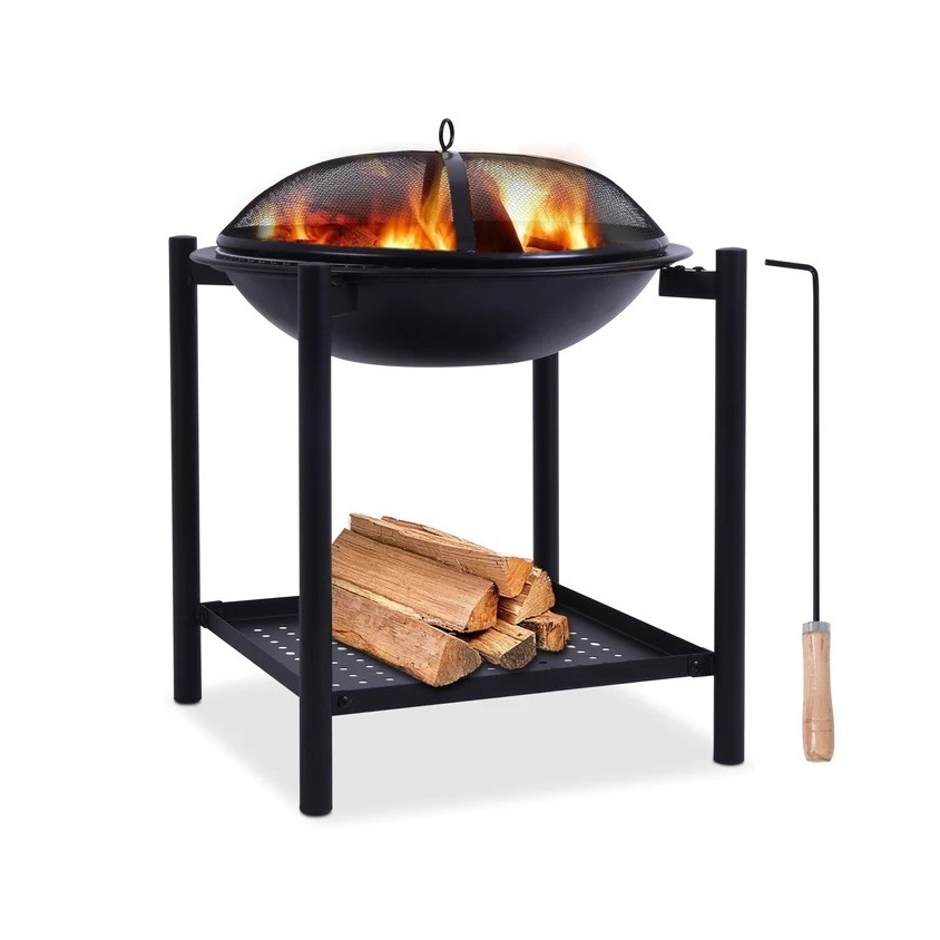 Portable Outdoor Wood Fire Pit Iron BBQ Grill Wood Charcoal Burning Fire Pit Bowl With Poker Camping Heavy Duty Metal Fire Pit