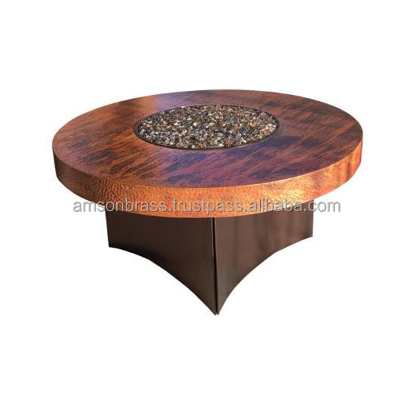 Hammered Table Fire Pit Gas System Outdoor Modern Round Fire Pit Table