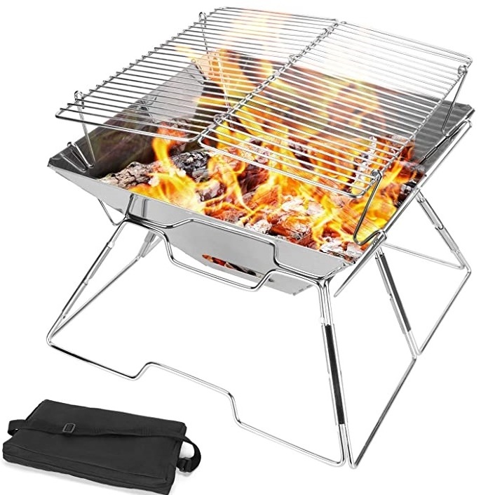 Heavy Duty Portable Camping Grill with Carrying Bag Fire Pit Metal Campfire Grill Camping Fire Pit Stainless Steel Grill Gate