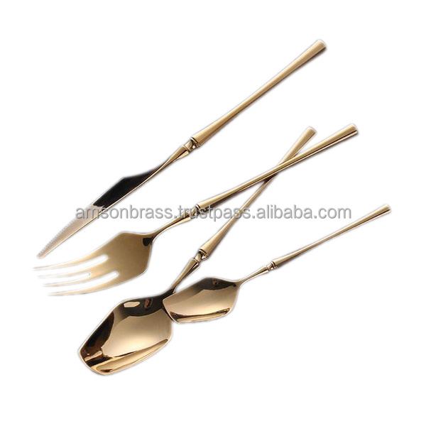 Customized Suppliers Material Recycled Kitchen Cooking Flatware Stainless Steel Golden Cutlery (Set of 5) for Weddings Hotel Use