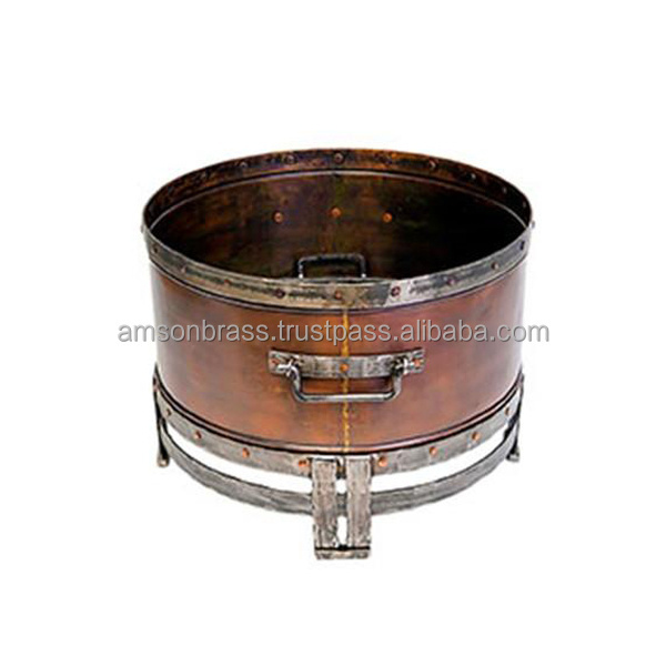 Outdoor Garden Heater Metal Copper & Iron Solid Fire Pit with Sided Handle