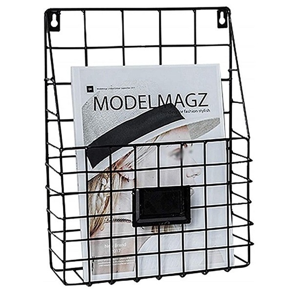 Metal Wire Magazine Holder Modern Design Wall Mount Book Shelf for Decoration Magazine Rack for Bathroom with Black Finished