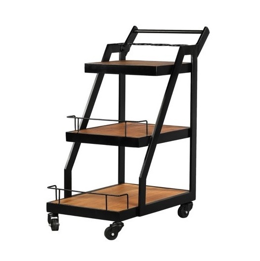 Indoor Metal Wooden Bar Cart Trolly Hotel Food Serving Moving Storage Bar Cart Trolly 3 Shelf Black Coated Metal Bar Cart