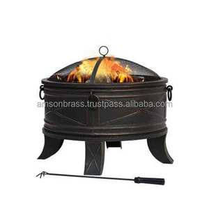 Antique Finished Metal Iron & Copper Fire Pit with Mesh Cover & Poker High Quality Metal Fire Pit Luxury Design