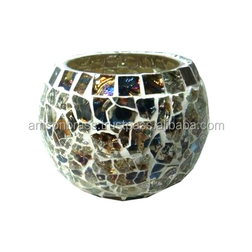 Luxury Decorative White Mosaic Glass Votive Candle Holder