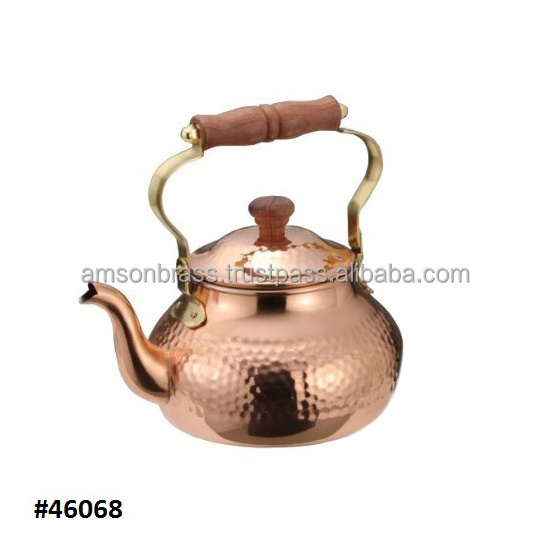 Hot Sale Cute Copper Tea Kettle & Brass Spout Wooden Handle Engraving Design Tea Kettle