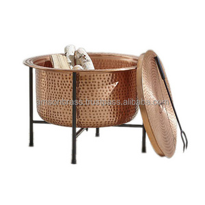 Table Fire Pit Round Hammered Copper Bowl Outdoor Fire Pit Bowl Garden Heater with Mesh Lid