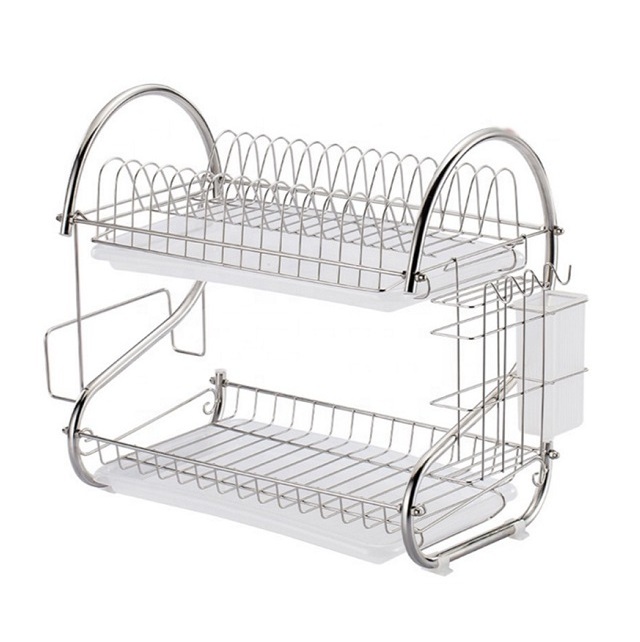 Stainless Steel 2 Layer Kitchen Dish Drainer Organizer Storage Rack Plate Cutlery Utensil Fruits and Vegetable Drying Rack