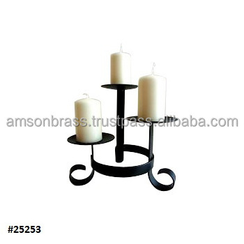 Decorative Round Plate & Wire Stand Wrought Iron Candle Holder Home Decorative Metal Candle Holder Handmade