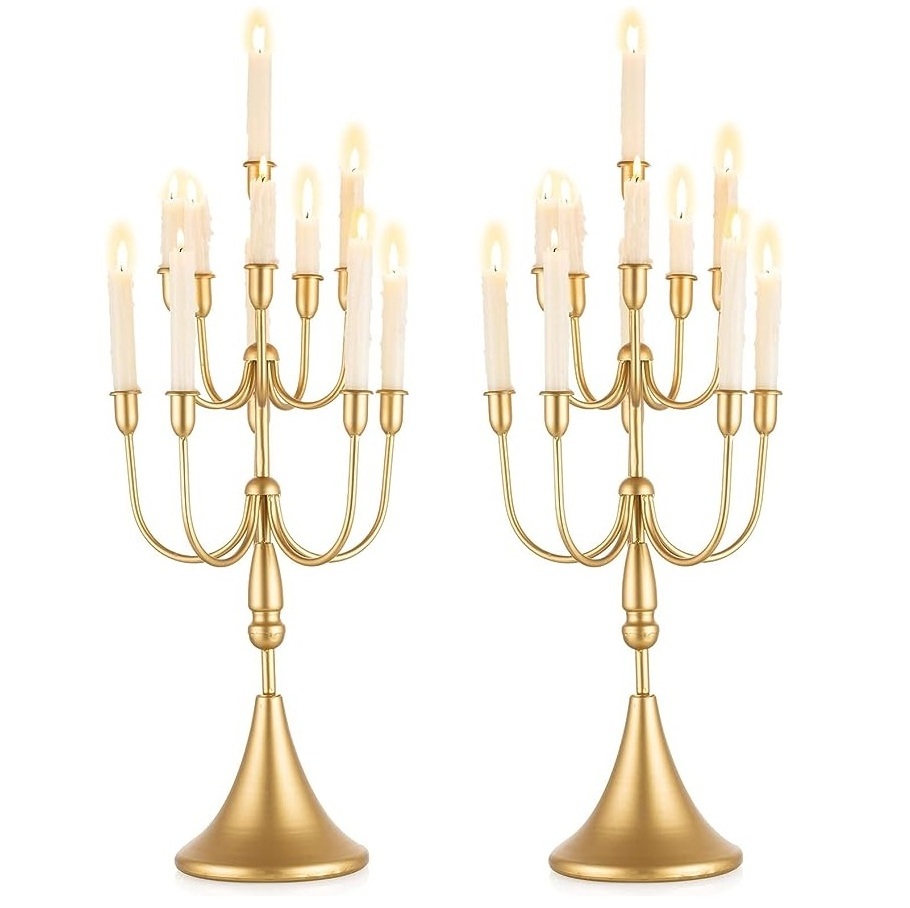 Gold Finished Large Candle Holder Best Design 5 Arms Metal Candelabra For Hotel & Banquets WIth Standard Quality Candle Holder