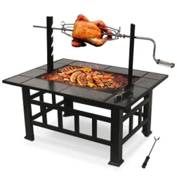 Decorative Metal Fire Pit BBQ Grill Outdoor Wood Burning Steel Log Firepit for Camping Grilling Smores Yard Cooking Outside