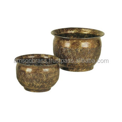 Embossed Flower Pots & Planters Set of 2 Round Planter For Home Decoration Stainless Steel Giant Flower Pot Metal Planters