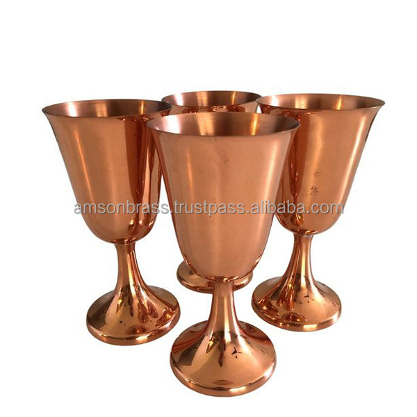 Set of 2 Different Size Goblet Glass Metal Brass Handmade Copper Plated Wine Goblet Modern Design Copper