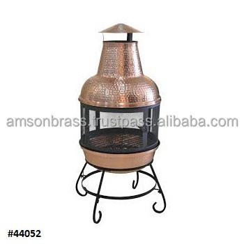 Turkish Fire Pit Home Garden Decorative Hammered Chimney Shape Copper Fire Pit with Iron Stand