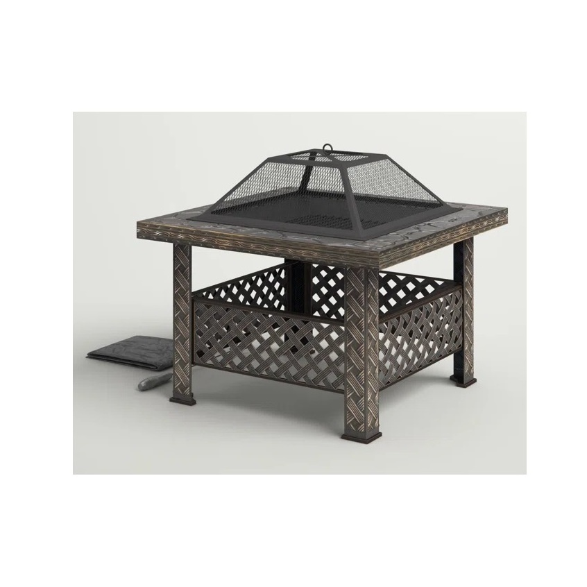 Metal Iron Fire Pit Tabletop Design Garden Heater Footrest Square Shape Fire Pit Tabletop Outside Footrest Decorative