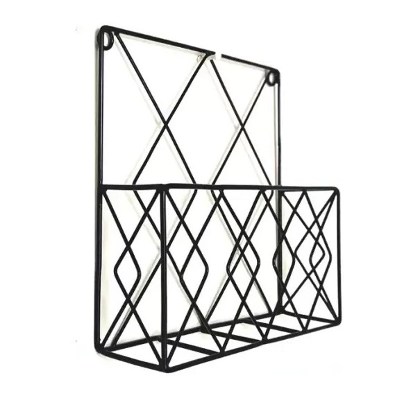 Metal Wire Magazine Holder Modern Design Wall Mount Book Shelf for Decoration Magazine Rack for Bathroom with Black Finished