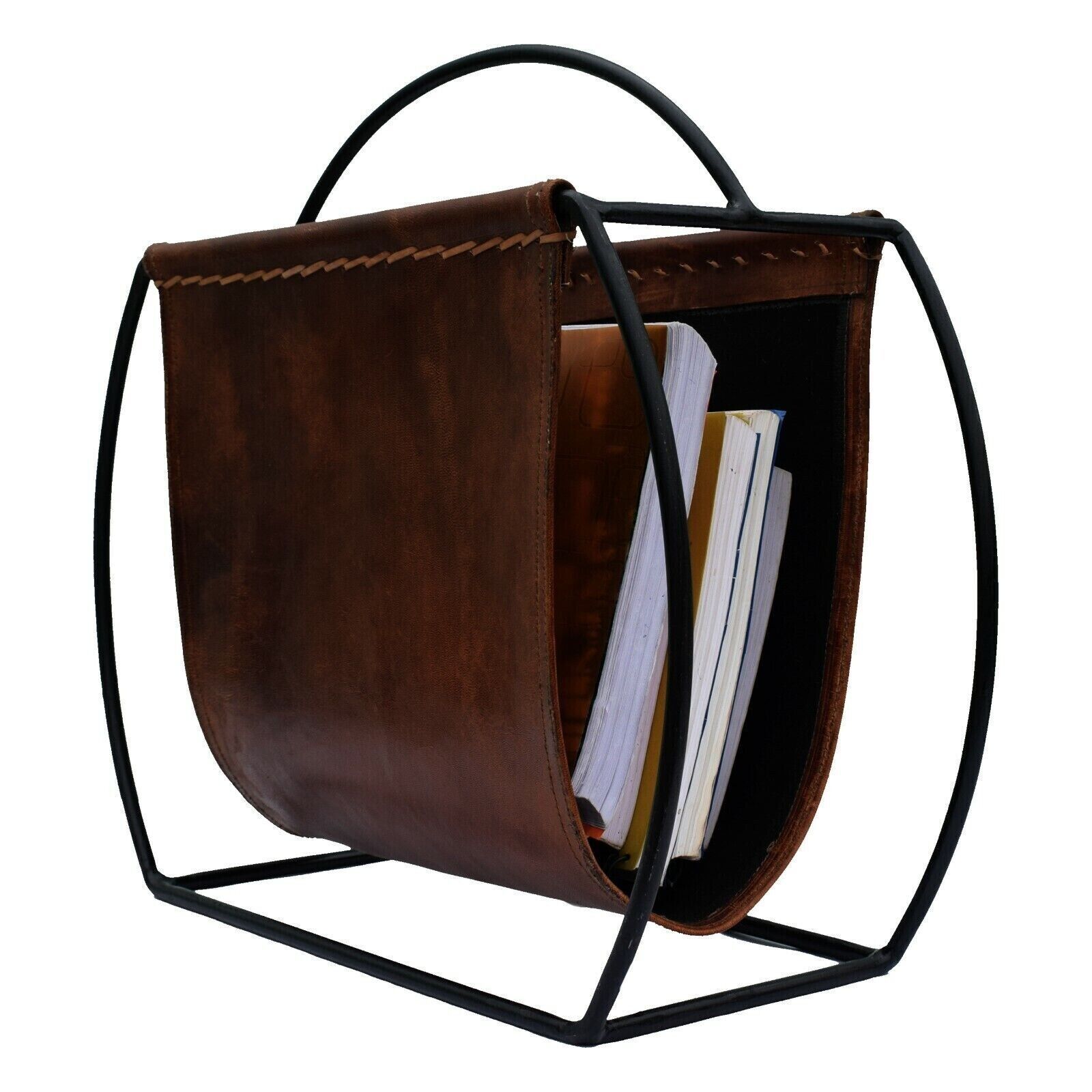 custom library book metal display stand magazine rack magazine display rack newspaper holder with leather 3 compartments rack