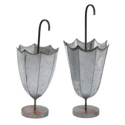 Galvanized Metal Wide Umbrella Container SET OF 2 Indoor Storage Umbrella Drying Rack Stand Umbrella Holder For Home