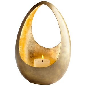 Metal Brass Antique Finished Egg Shaped Decorative Votive Holder Home Lighting Decoration Candle Holder