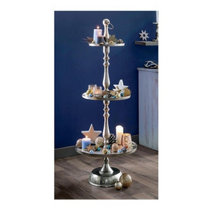 Metal Aluminium 3 Tier Footed Cake Stand  Silver Antique Finished Decorative Round Shape Christmas Shelf Tower