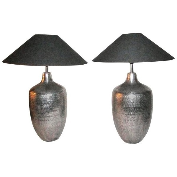 Metal Aluminium Antique Finished Decorative Table Lamp Hammered Table Lamp Silver Antique Finished Table Lamp