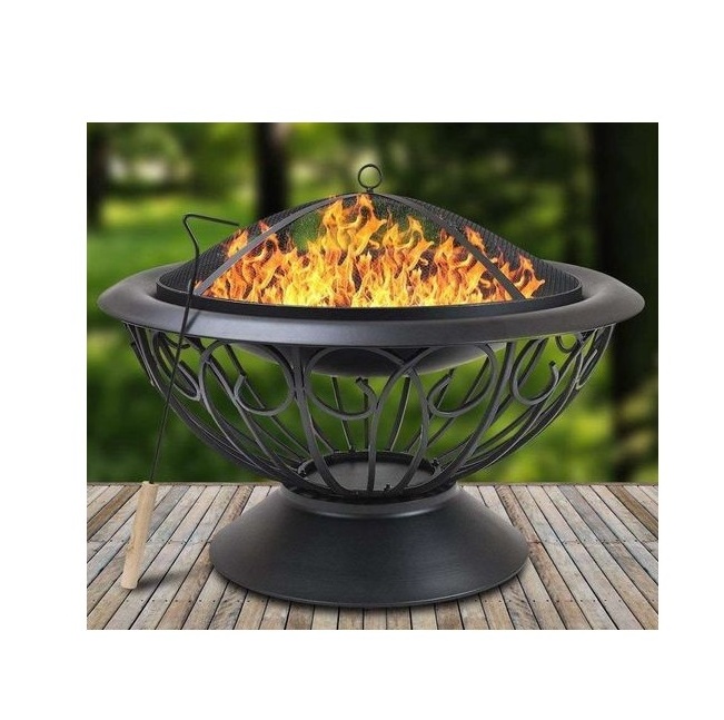 2023 Trending Metal Solid Round Hammered Design Fire Pit Large Outdoor Heavy Round Wood Burning Firepit with Fire Poker Stick