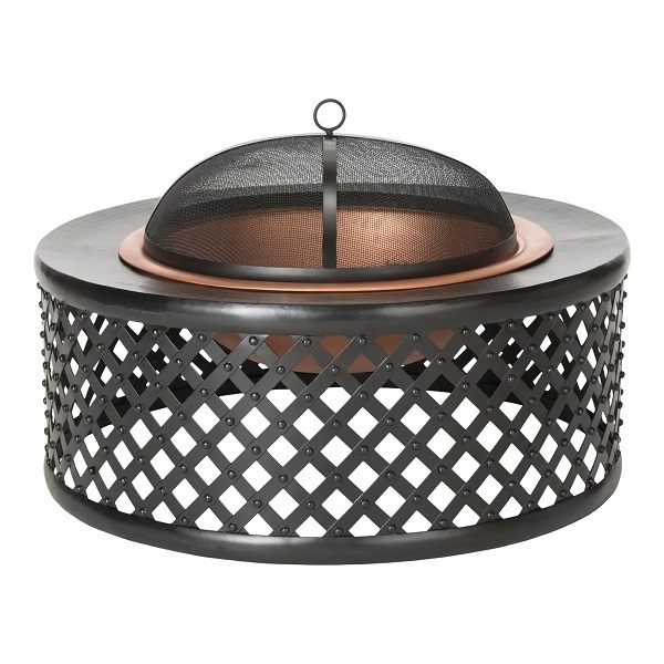 Large Copper Finished Outdoor Fire Pit Bowl - Round Wood Burning Patio Firebowl with Portable Handles and Spark Screen