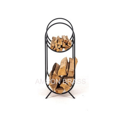 Firewood Log Rack Store Storage Decorative Tall Style Metal Iron Fire Pit Powder Coated Black Log Holder