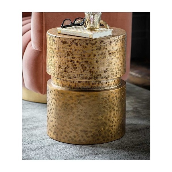 Classic Drum Stool Beaded Border Drum Stool Metal Aluminium Hammered Drum Stool For Home Hotel Living Room Furniture