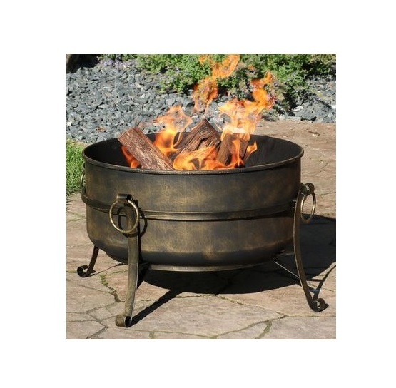 2023 Trending Metal Solid Round Hammered Design Fire Pit Large Outdoor Heavy Round Wood Burning Firepit with Fire Poker Stick