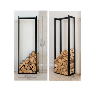 Firewood Log Rack Store Storage Decorative Tall Style Metal Iron Fire Pit Powder Coated Black Log Holder