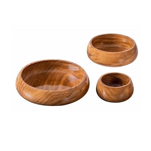 SET OF 3 Solid Mango Wooden Natural Polished Bowl For Tabletop Dinnerware Round Shape Modern Classic Style Handmade Wooden Bowls