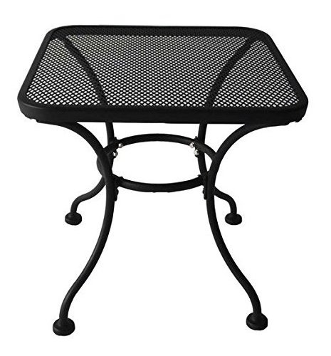 Heavy Duty Metal Square Latticework Tabletop Patio Yard Porch Outdoor Coffee Side End Table Black Finished Home Hotel Table