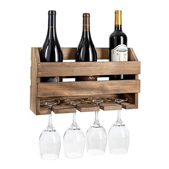 Best Quality Natural Mango Wood Color For Handmade Restaurants Kitchen wall  Wine Bottle Holder Wall Hanging Wood Wine Rack