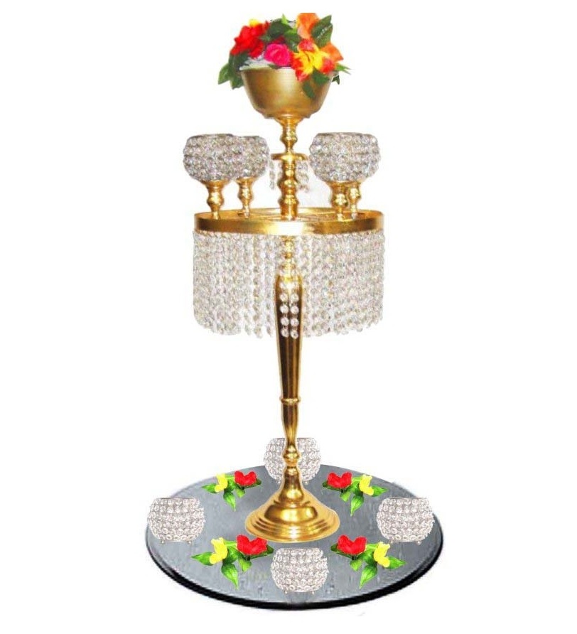 Top sale umbrella design baroque tripod base candelabra with hanging crystal votives balls candle holder for hotel & restaurant