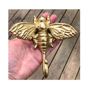 New Popular Design Gold Tone Metal Casted Bee Wall Mounted Coat Hook For Office Hallway Laundry Room Usage products On Sale