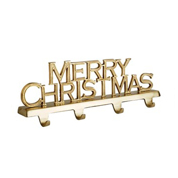 Merry Christmas Metal Iron Golden Finished Stocking Holder Stand Decorative Hanger Hook Classic Stocking Holder