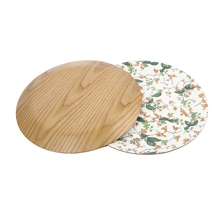 Mango Wooden Round Charger Plates Set Wood Grain Dinnerware Serving Plate Christmas Cake Plate With Server Wooden Platter