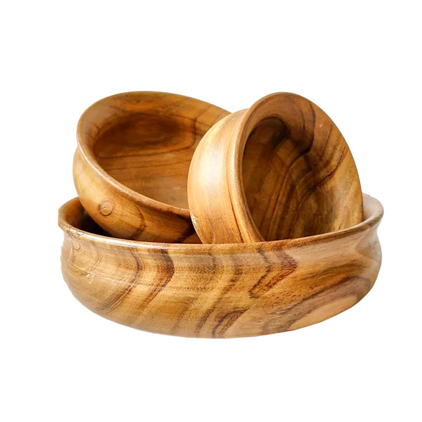 SET OF 3 Solid Mango Wooden Natural Polished Bowl For Tabletop Dinnerware Round Shape Modern Classic Style Handmade Wooden Bowls