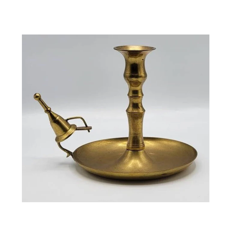 Modern Chamberstick Metal Brass Modern Candle Holder Chamberstick with Finger Loop for Taper Candle