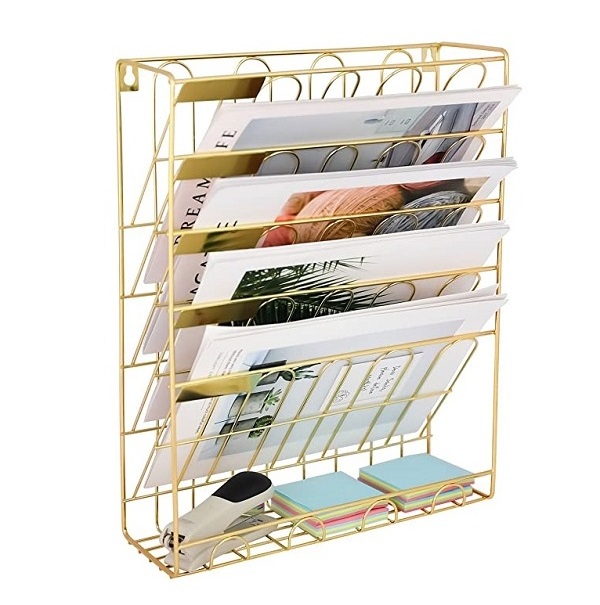 Handmade Good Selling Factory Customizable Wall Mounted Metal Wire Magazine Books Rack Newspaper Holder For Home & Office