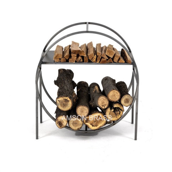 Firewood Log Rack Store Storage Decorative Tall Style Metal Iron Fire Pit Powder Coated Black Log Holder