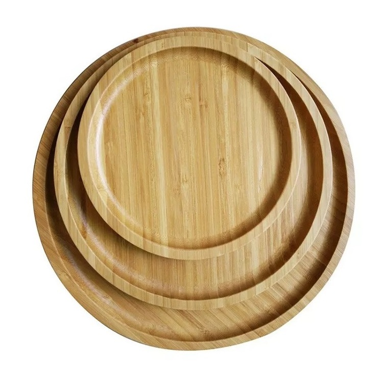 Mango Wooden Round Charger Plates Set Wood Grain Dinnerware Serving Plate Christmas Cake Plate With Server Wooden Platter