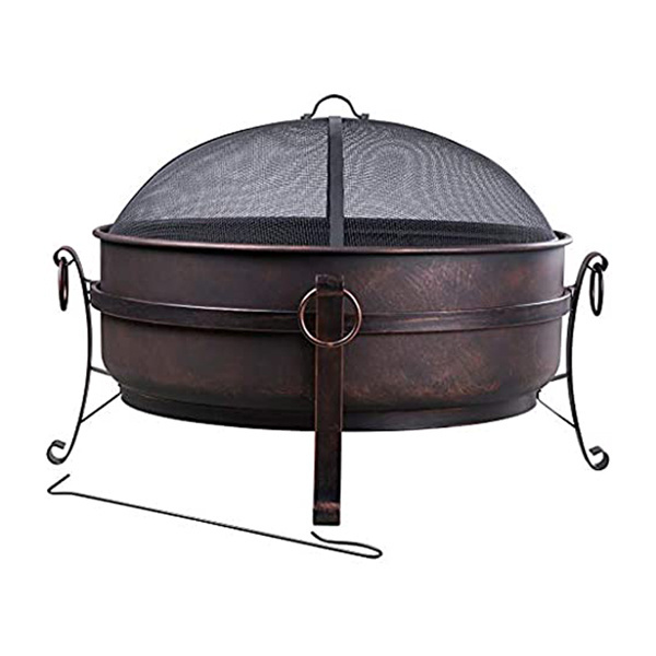 Outdoor Garden Heater Decorative Metal Pure Copper Hammered Fire Bowl with Grill & Stand Fire Pit with Hammered Planter